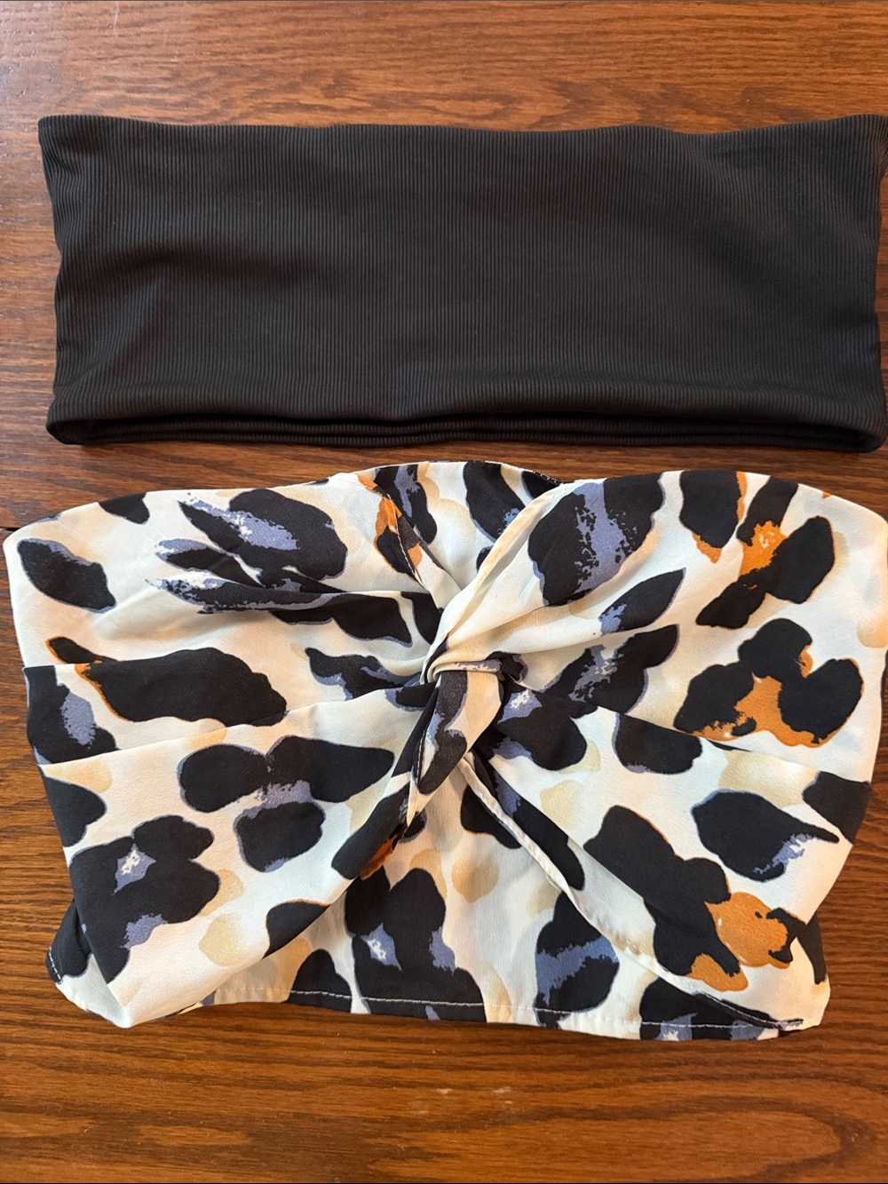 Bandeau Bundle- Plain Black Ribbed and Animal Print with Twist Front